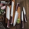 5 Pcs Chefs Kitchen Sharp Knife Set - Japanese Professional Cooking Cutting Knives for Meat Vegetable Bread and Paring, High Carbon Stainless Steel Santoku