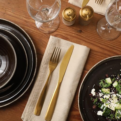 Image of Gibson Elite Eclipse Swirls Plates and Bowls Sets, 12-Piece Stoneware Dinnerware Sets, Reactive Glaze Dish Set - Black
