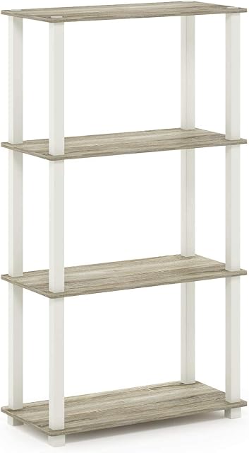 Furinno Turn-S-Tube 4-Tier Multipurpose Shelf Display Rack with Square Tube, Sonoma Oak/White