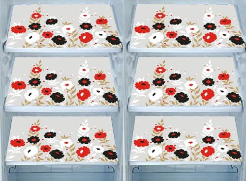 Image of DakshyaIndustries Pack of 6 PVC Printed Fridge Mat /Refrigerator Mat (Pink&Beige)
