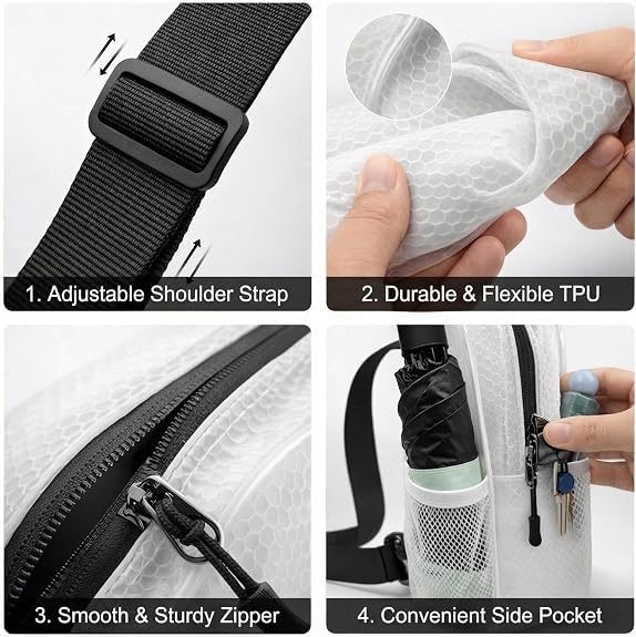 Sunnylon TPU Crossbody Sling Bag for Women,Waterproof Chest Bag,Stadium Clear Bag for Travel Concert (White) by Sunnylon - Used condition - Image 5