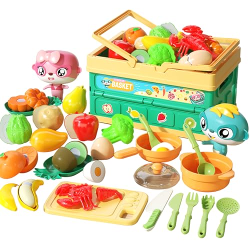 QIJRATEK Set de Juguete para Cortar, Frutas y Verduras de Juguete para Cortar, Comida de Juguetes de Cocina con Tablas y...