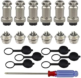 QitinDasen 6Pcs Premium 4 Pin GX16 Aviation Connector, 5A 16mm Thread Male Female Panel Metal Aviation Wire Connector Plug Socket, with Rubber Protector Cap and Phillips Screwdriver
