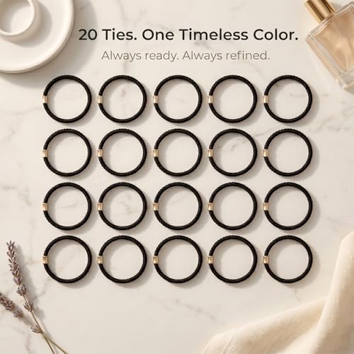 JessLab 20PCS Braided Hair Ties for Women, No Damage Hair Elastics with Metal Accent, Seamless No Crease Boho Bracelet Ponytail Holder, Classic Black — view 4