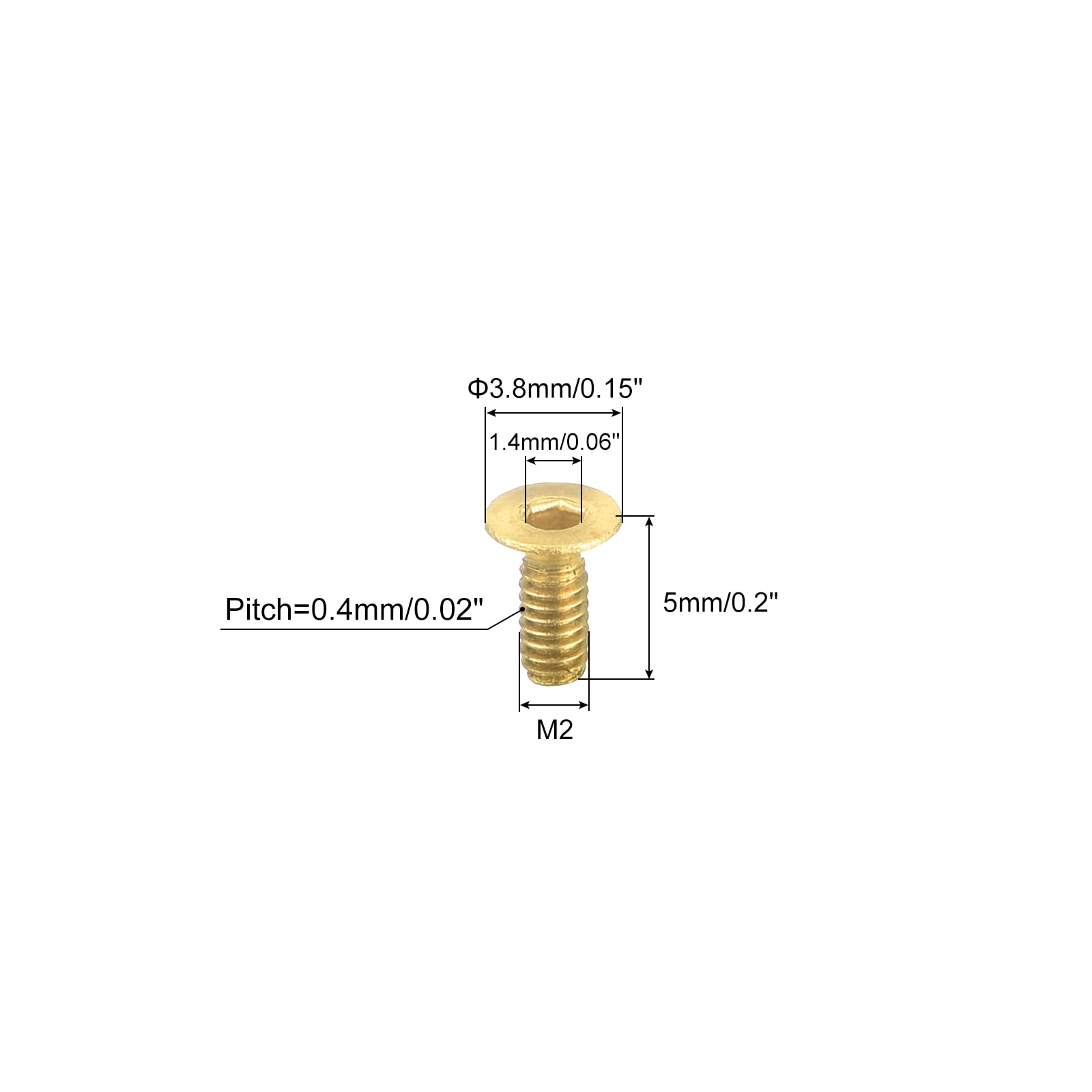 QUARKZMAN Viti a Testa Piatta con Esagono Incassato, M2-0.4 x 5mm Viti a Testa Cilindrica Piana con Guida Esagonale Interna in Ottone, 24pz