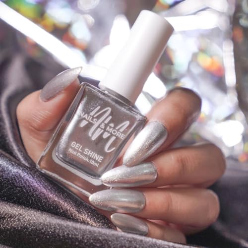 Image of NM NAILS & MORE NAILS & MORE Argan Oil Infused Gel Shine Finish Nail Polish Long-Lasting Quick-Dry Formula Chip Resistant High Shine Enamel For Women Vegan Cruelty Toxin Free (Metallic Silver), 10 ml