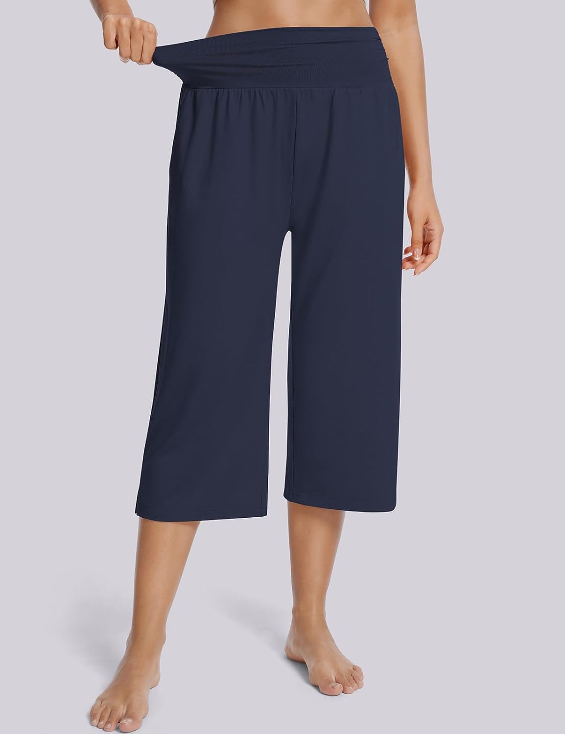 UEU Women's Summer Capris Yoga Pants for Women High Waisted Casual Wide Leg Loose Soft Pajamas with Pockets - Image 2