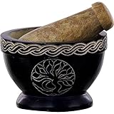 The New Age Source Soapstone Mortar & Pestle Tree of Life Blue Each