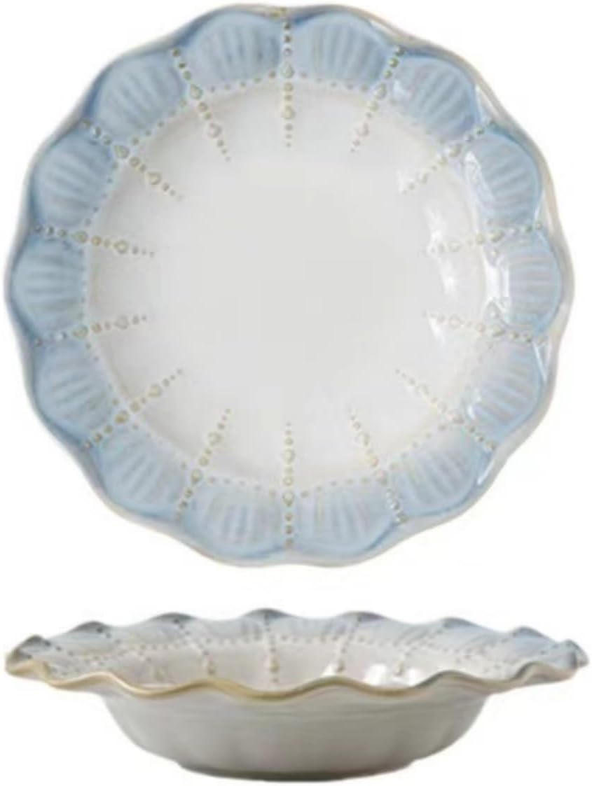 Generic Smoked blue ceramic dish set, French embossed high-end light luxury bowls, XIAOCI003