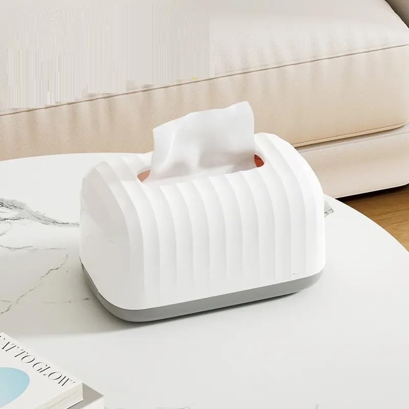 MIXEN Tissue Holder Wet Tissue Box Desktop Seal Baby Wipes Paper Storage Box Household Plastic Dust-Proof Tissue Box for Home Office Decor Tissue Box Cover, Tissue Storage Box (White)-image-20