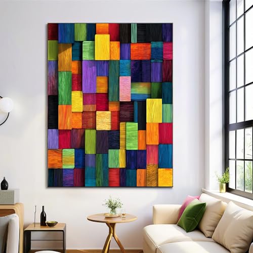 Cuadros Decoracion Dormitorios Grandes, 50×70 Cm Patrón Geométrico Abstracto Lienzos Decorativos Pared Salon, Decoracion Pared Textura A Cuadros Colorida, Vistoso Wall Art Comedor Pasillo Baño