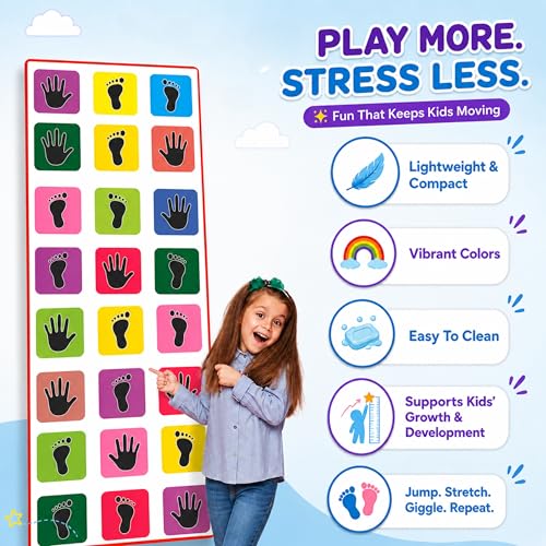 Image of Amazon Brand - Jam & Honey Jumbo Hopscotch Play Mat for Kids 4+ Years, Stapu Kith Kith Game Mat with Hand & Foot Prints, Indoor Outdoor Floor Play Mat, BIS Certified Safe
