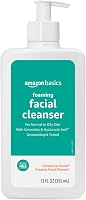 Amazon Basics Foaming Facial Cleanser with Ceramides & Hyaluronic Acid - Fragrance-Free, Non-Comedogenic, 12oz for Oily Skin