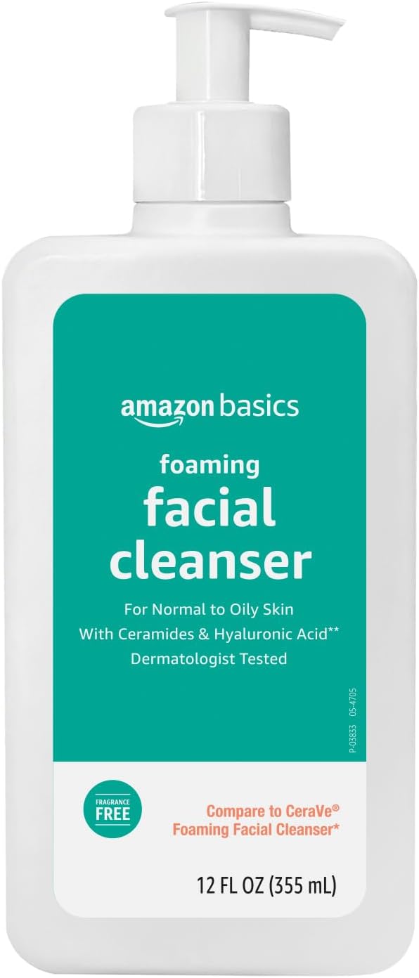 Foaming Facial Cleanser with Ceramides & Hyaluronic Acid, Gentle Daily Face Wash, Non-Comedogenic, Fragrance-Free, 12 fl oz