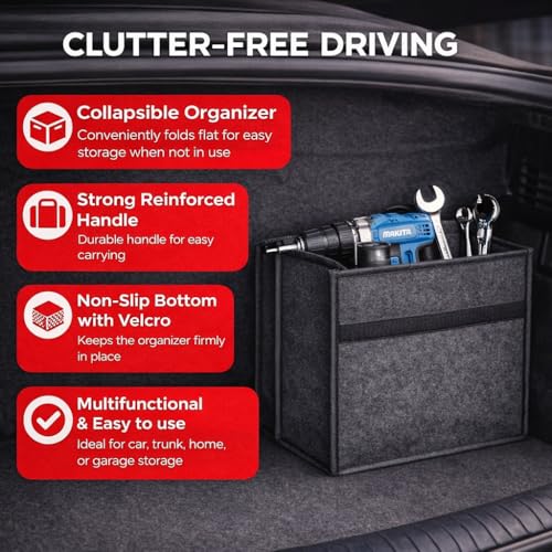 Image of JVCV 2 PACK - Car Trunk Boot Organizer, Car Storage and Organizer Anti Slip Car Accessories Organizer for Car, Suv, Sedan, Truck, Minivan Anti Slip Bottom (Small)