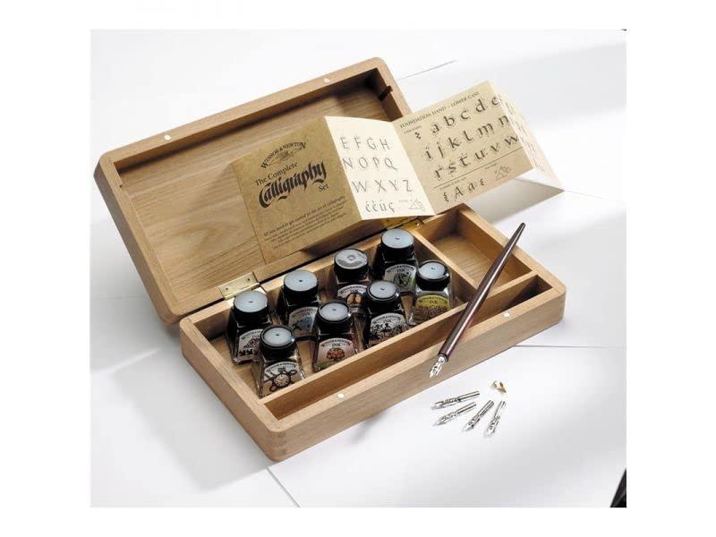 Ensemble de calligraphie en bois avec plumes d'oie et encrier vintage