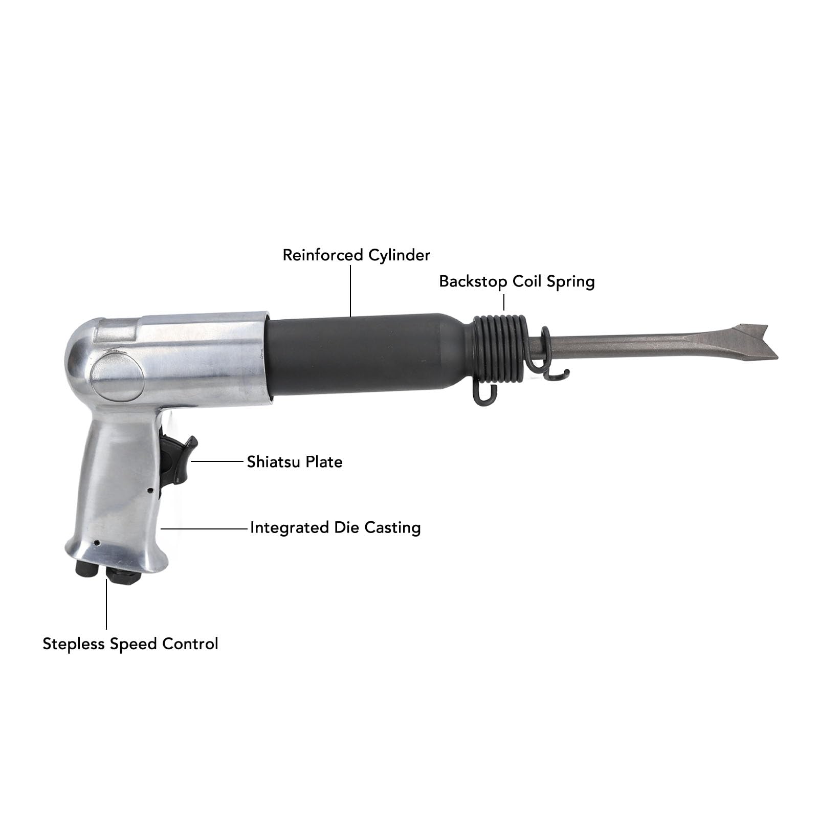 Fafeicy Martillo de Aire Industrial de Cincel Pneumático 2200bpm de 92 Mm de Pistón de 92 Mm de Entrada de Pistón 1/4 Pulgadas con 4 Cabezas de Cincel para Paneles de Metal Reparaciones