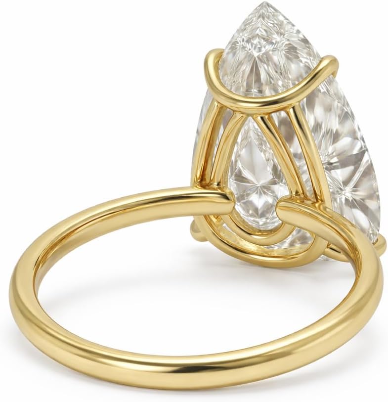 14 x 12 mm Pear Cut CZ Diamond Engagement Ring for Women, Silver with Gold Plating, Solitaire Wedding Ring, Gift for Her, Sizes 3–14