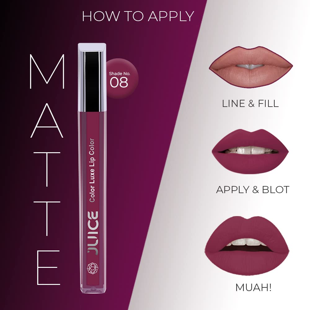 JUICE Matte Lipstick with Goodness of Bio Retinol, Moisturising lock technology, SPF 15 Waterproof & Long Lasting Pink Plum M08 5 51dCFM4CEPL. SL1000