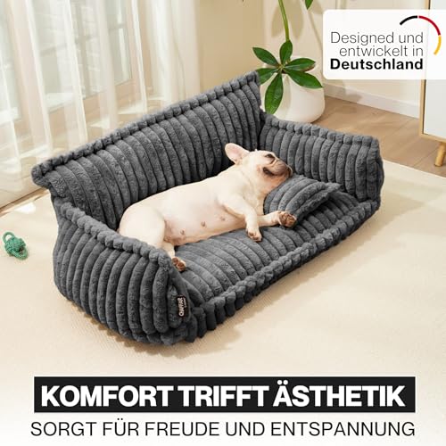noviclass® Hundesofa Chaffar Hundebett | Orthopädische Matratze | Moderner Stil | Cord-Design Größen (Kohle, L (100cm))
