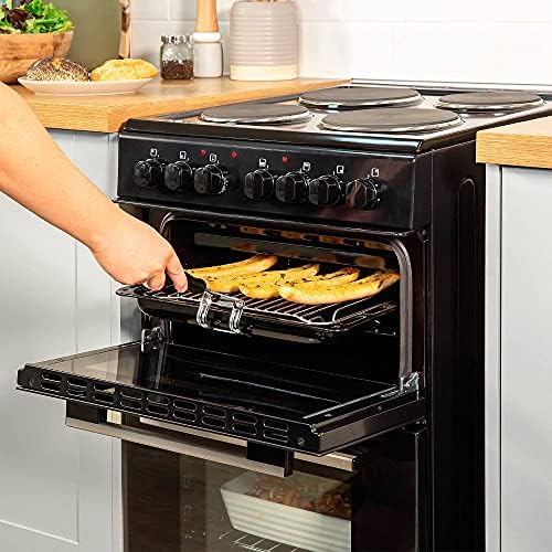 Russell Hobbs RH50ETCEH2001B Black 85L Freestanding 50cm Wide Fan Assisted Electric Cooker with Double Oven, 4 Zone Hotplate, 4 Functions, A Rated Energy, Easy Clean