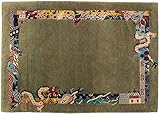 Teppich Drachenmotiv Nepal Kenecht ca. 135 x 190 cm Grün handgeknüpft Schurwolle Modern hochwertiger Teppich