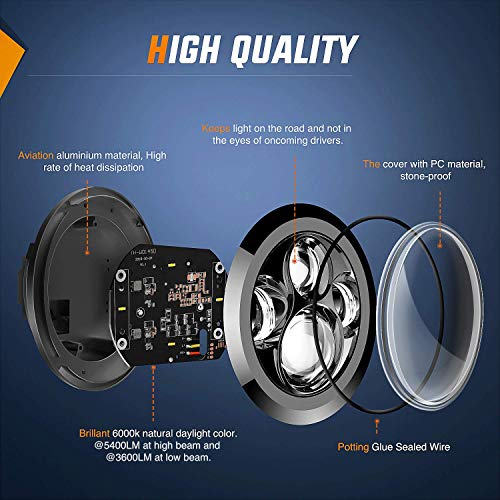 Nilight 2Pcs 7 Inch Round Cree Led Headlight High Low Beam For Wrangler Jk Tj Cj 1997-2017 Rubicon Sahara Hummber H1 H2 Motorbikes, 2 Years Warranty #TOP1
