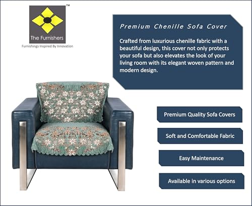 Image of Premium Chenille Woven Anti-Slip 1 Seater Sofa Cover | L-Shape Sofa Seat Protector for Living Room | Durable & Stylish Slipcover - Teal Phoolkari