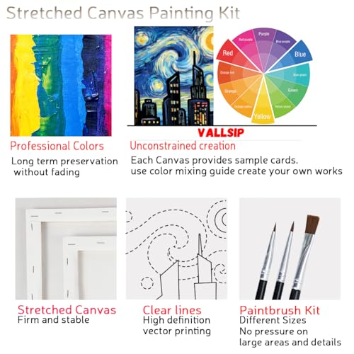 VALLSIP 2 Pack Paint and Sip Canvas Painting Kit Pre Drawn Canvas for Painting for adults Stretched Canvas Couples Games Date Night Romantic City Anniversary Gifts Couple Paint Party Supplies 8X10 - Thumbnail 2