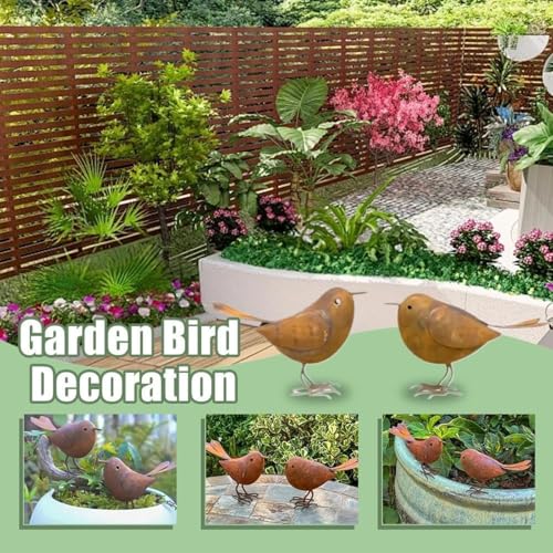 JACKANNA 2 Stück Gartendeko Metall Deko Vögel, Outdoor und Garten Vintage Singvogel Figuren Gartenstecker RostBlechstatuen Garten Deko Draußen für Hof, Garten und Bauernhaus Dekor
