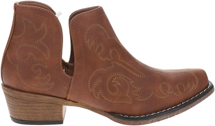 ROPER Womens Ava Embroidered Snip Toe Casual Boots Ankle Low Heel 1-2" - Brown