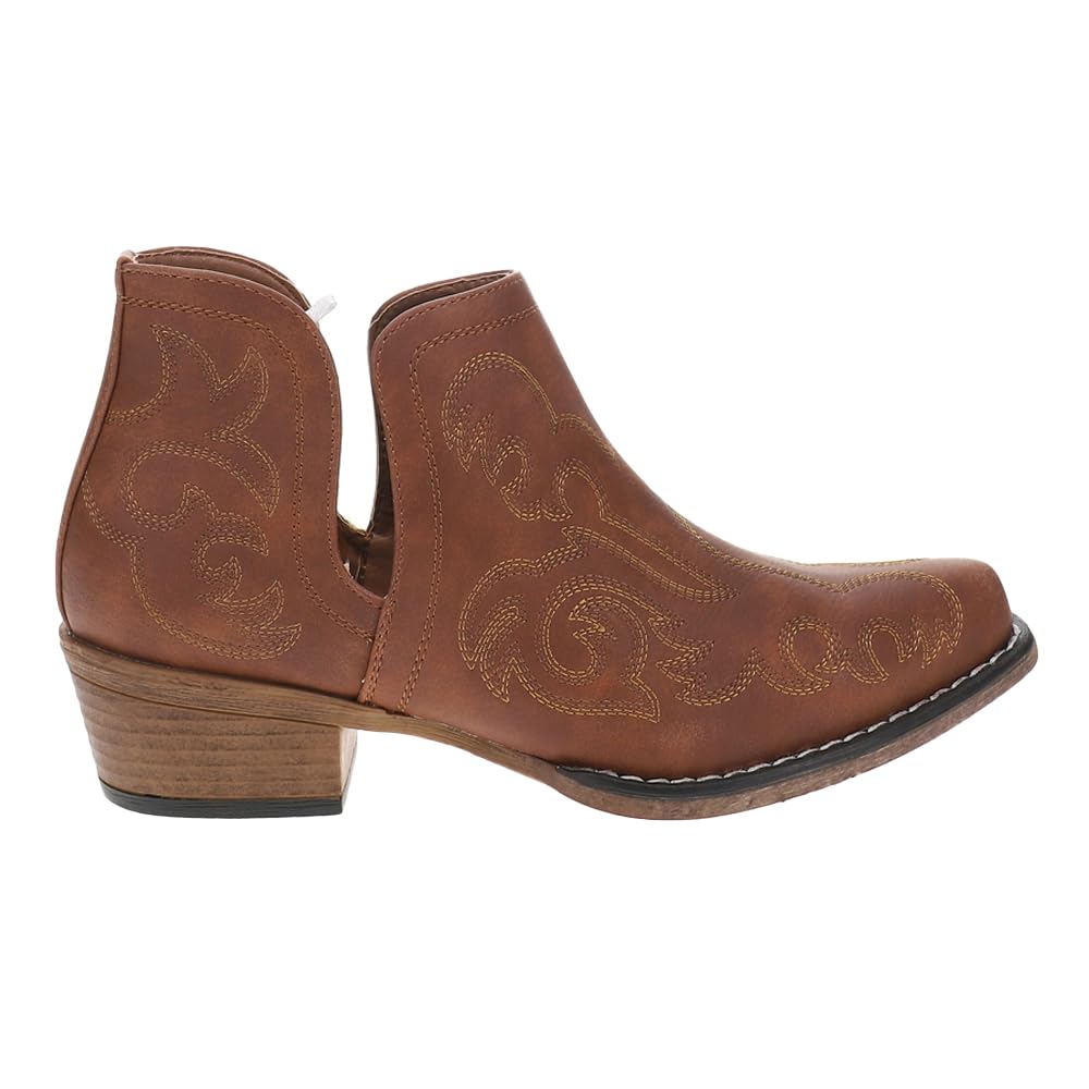 Roper Womens Ava Embroidered Snip Toe Casual Boots Ankle Low Heel 1-2 - Brown