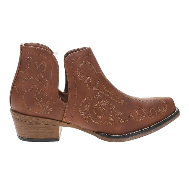 Roper Womens Ava Embroidered Snip Toe Casual Boots Ankle Low Heel 1-2 - Brown