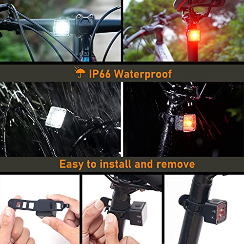 Eclairage Velo, Feux Avant et arrière Rechargeables par USB avec 5 Modes d'éclairage, IP66 étanche / feu de freinage 120LM / Distance d'avertissement de 2000 m Ensemble de Feux de vélo - Image 7