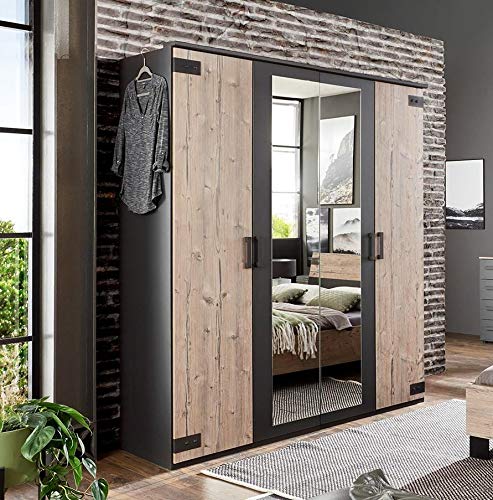Wimex German Malmo Kleiderschrank, 4 Türen, 2 Spiegel, 180 cm, Silbereiche / Grau Wimex German Malmo Kleiderschrank, 4 Türen, 2 Spiegel, 180 cm, Silbereiche / Grau