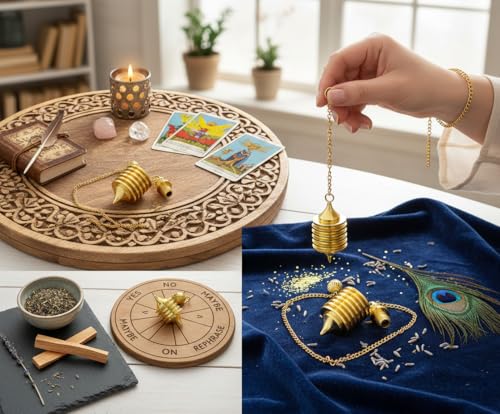 Image of 7 Ring Cone Brass Pendulum for Reiki Healing, Dowsing & Chakra Balancing - Divination & Meditation Tool for Energy Cleansing