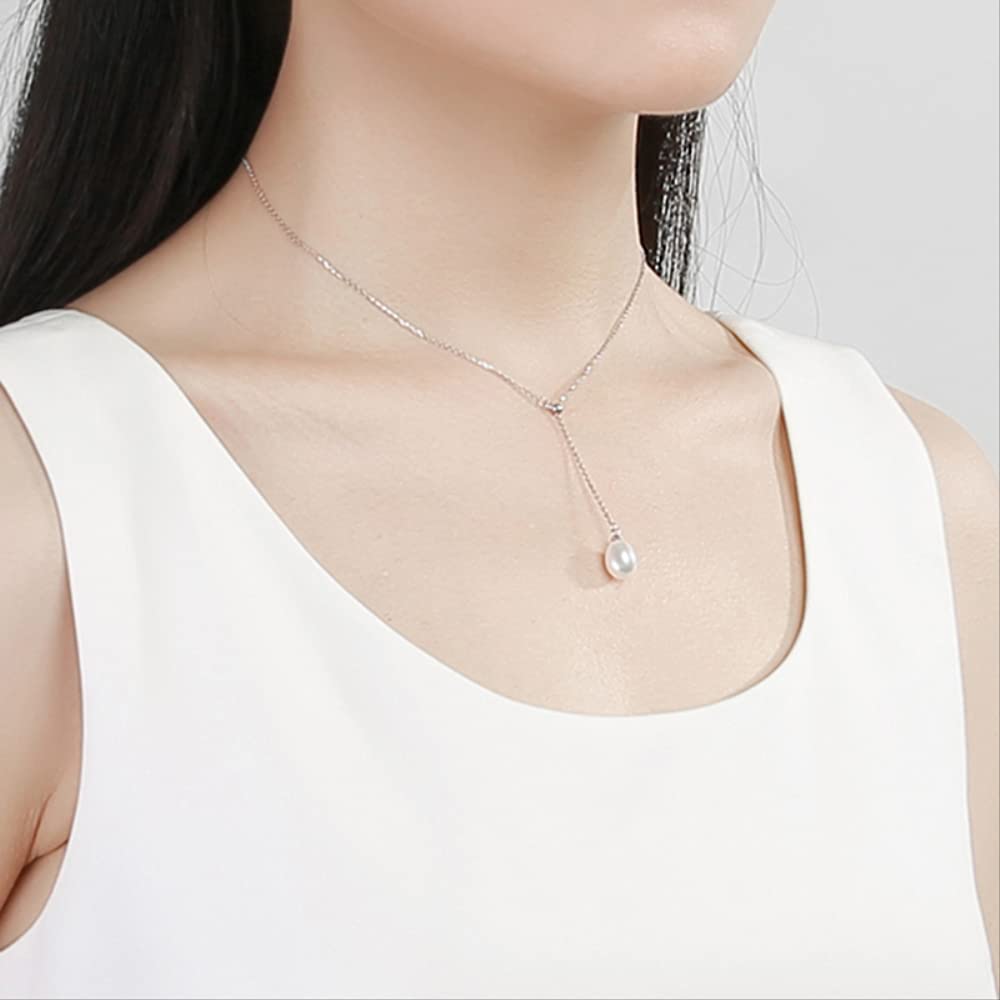 Collana con Pendenti di Perle d'Acqua Dolce Naturali a Goccia di Perle, Collana Girocollo, Catena Regolabile, 8-9 mm, Made in China