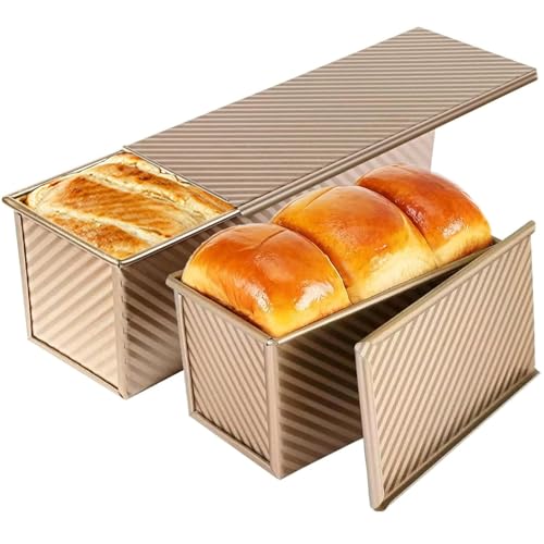 Barlket Pullman Loaf Pan with Lid Sandwich Bread Loaf Pan 2 Pack Golden