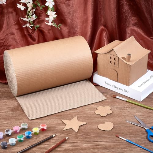 Image of BENECREAT 393.7x11.8inch Brown Single Face Corrugated, Corrugated Cardboard Roll Durable Wrap Paper for Packing, Mailing, Moving, 2.8mm Thick