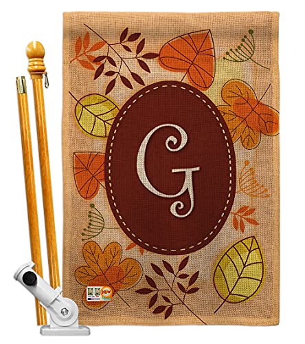 Breeze Decor Autumn G Initial House Flag Set Monogram Fall Harvest & Scarecrow Pumkins Sunflower Leaves Season Autumntime Gathering Decoration Banner Small Garden Yard Gift Double-Sided, Made in USA