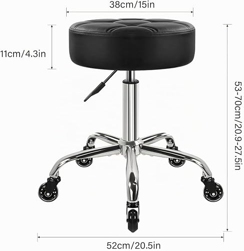 WKWKER Sgabello da ufficio spesso 11 cm su ruote Sgabello girevole regolabile in pelle PU sgabello sedia per sgabello da cucina salone ufficio sgabello nero - 3