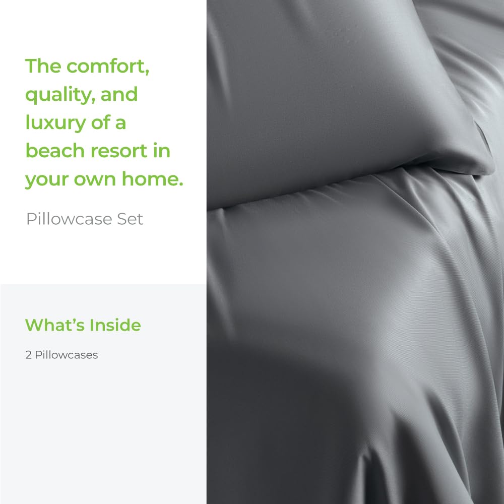 Cariloha Retreat 2-Piece Sateen Pillowcase Set | Laguna Blue |Standard | Lyocell Material | Allergy & Odor Resistant, Breathable, and Extra Soft | Cooling for Hot Sleepers | Corner Bands