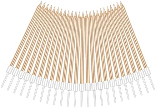 URAQT Birthday Candles, 24 Pcs Metallic Birthday Cake Candles in Holders, 5.1 inch Long Thin Golden Candles Cupcake Candles for Birthday Wedding Baby Shower Party Decoration