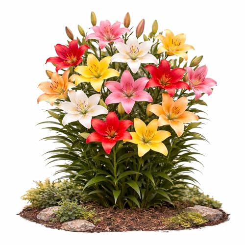 Easy to Grow Lilium Asiatic Hybrid Lilies Mix 12 Bulbs Bag - Colorful Summer Blooms in Sun, Tall...