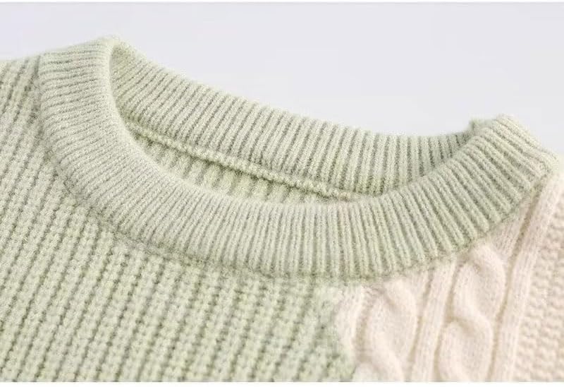 Winter Color Blocking Irregular Splicing Sweater Men's Round Neck Knitted Loose