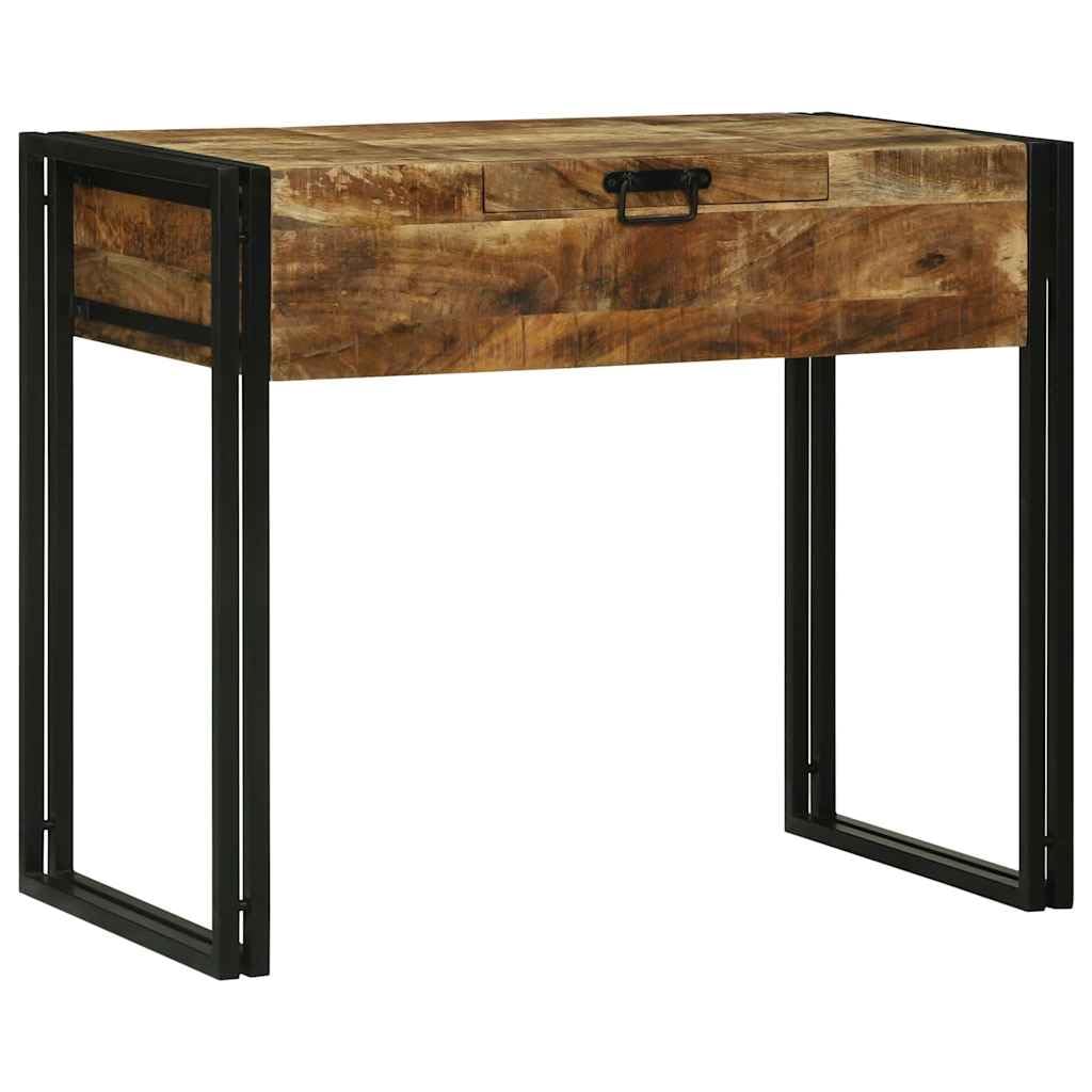 Stolik fryzjerski do sypialni z brązowego litego drewna mango z miejscem do przechowywania i lustrem, 90 x 50 x 75 cm, kompaktowy do sypialni, komoda do makijażu z szufladami i oświetleniem