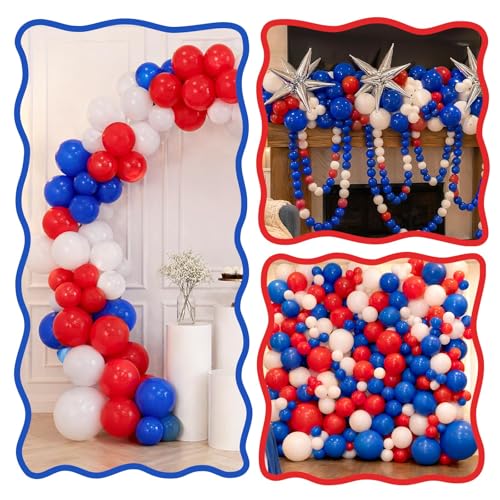 Image of Red Blue White Link Balloons,120Pcs 6Inch Red and Blue Latex Linking Balloons for 4th of July Independence Day Birthday Usa Patriotic Party Decorations