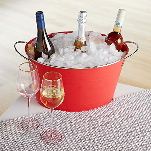 Twine Big Red Ice Bucket - Galvanized Metal Drink Beverage Tub for Home Parties, Country Home Wine And Beer Chiller, Holds 4.5 Gallons - Thumbnail 2
