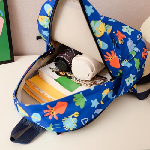 TOPWAYS Joli sac à dos d'école, sac de rangement multifonctionnel en nylon imperméable, grand sac à dos d'école, sac à dos décontracté pour filles et garçons de 3 à 8 ans, Voiture bleu foncé, Taille – vue 4