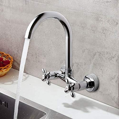Sink tap Kitchen Sink tap for Bar Farmhouse Commercial, Wall Mounted Kitchen tap, Rotate Vegetable Basin tap, Hot Cold Water Mixer, Mop Pool Tap Double Holes Sink Fau